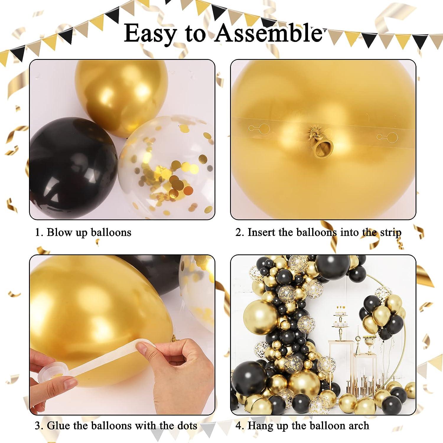 133pcs Black and Gold Balloons Garland Arch Kit, Black Metal Gold and Metallic Confetti Gold Balloons for Graduation Party Baby Shower - Hibrides