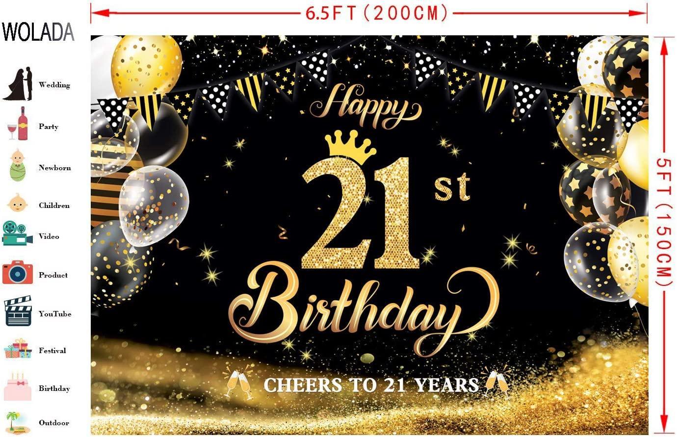 Happy 21th Birthday Backdrop Photography Cheers to 21 Years Backdrop Banners Balloons - Hibrides
