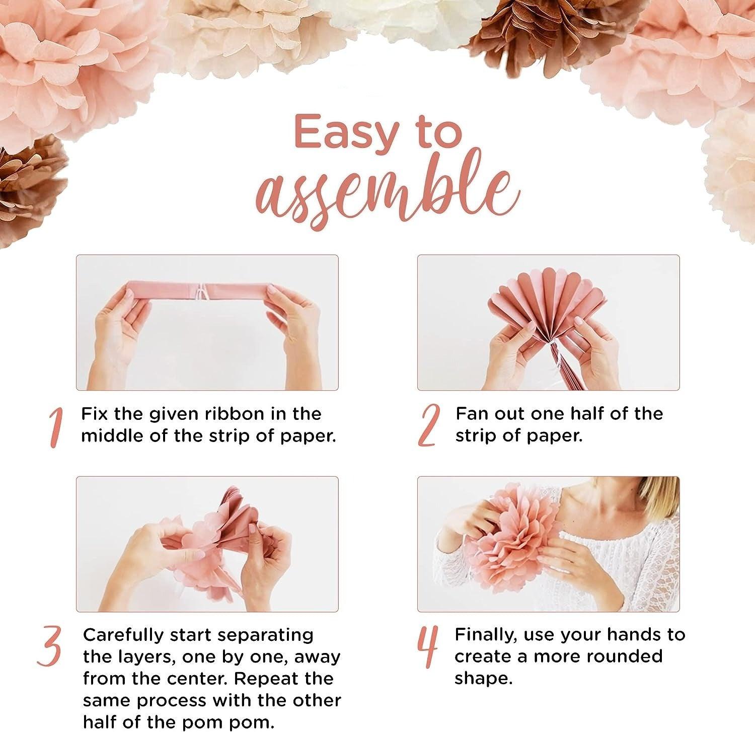 20Pcs Party Tissue Paper Pom Poms Set - Blush Pink Tissue Paper Flowers Decorations, Boho Birthday Party, Bachelorette, Bridal Shower Decorations, Wedding, Baby Shower Decor - Hibrides