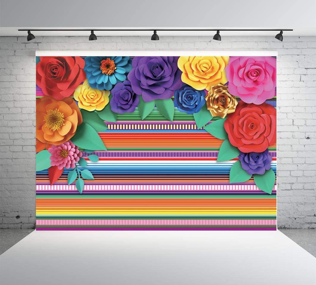 Mexican Fiesta Theme Party Colorful Striped Backdrop Fiesta Cinco De Mayo Paper Flowers Background - Hibrides