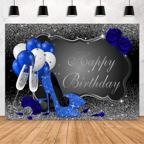 Glitter Silver Happy Birthday Party Decorations Backdrop for Women - Hibrides