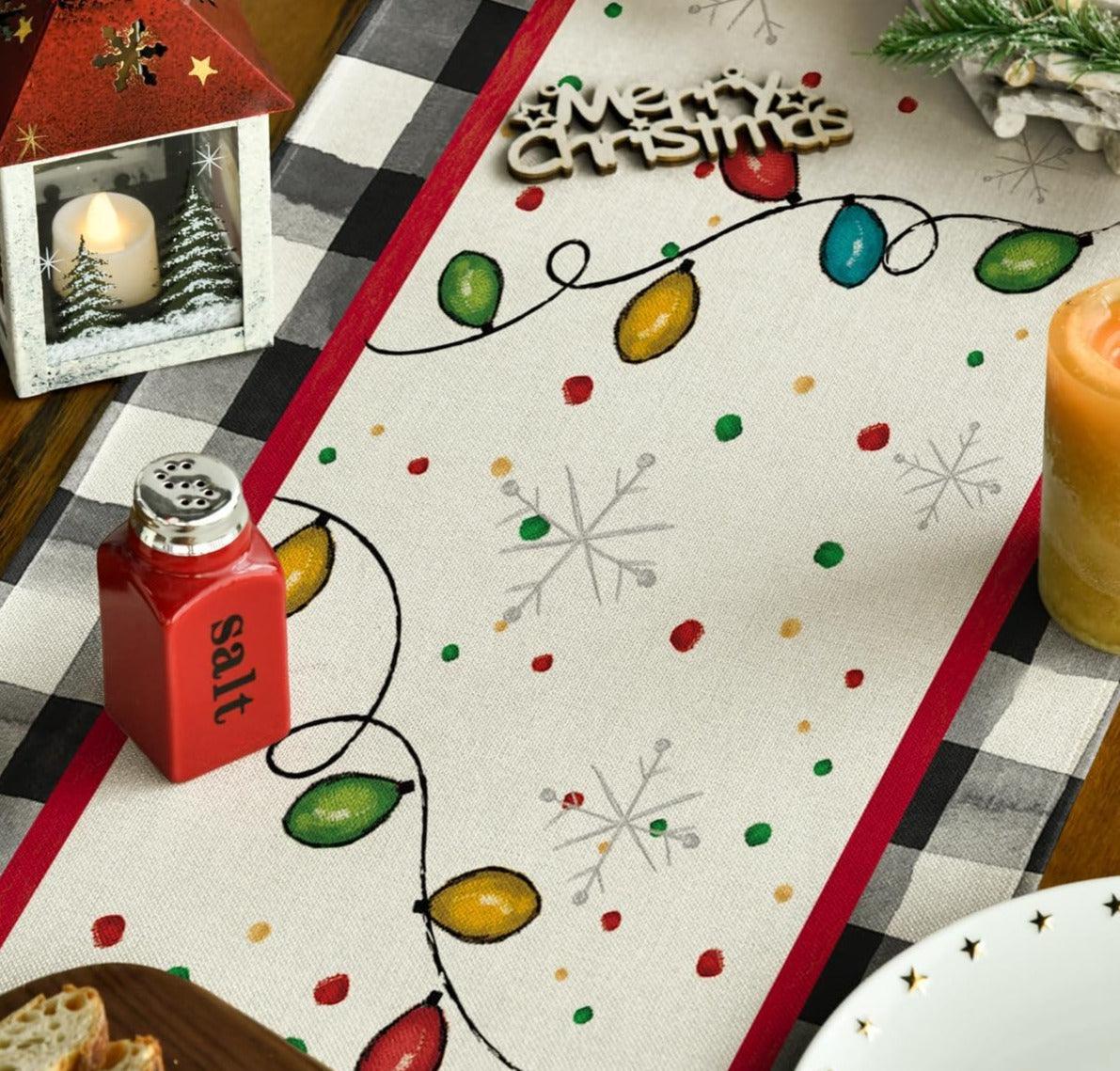 13x72 Inch Buffalo Plaid Gnome Christmas Table Runner, Seasonal Gifts Joy Christmas Kitchen Dining Table Decoration - Hibrides