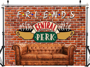 Friends Central Perk Theme Backdrop Red Brick Wall Retro Pub Sofa and Coffee for 80s 90s - Hibrides