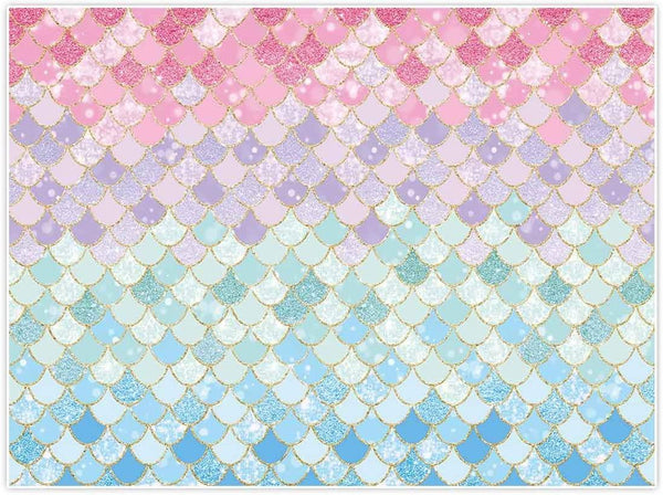 7x5ft Soft Fabric Pastle Mermaid Scales Backdrop for Photography Pictures Girls Birthday Party - Hibrides