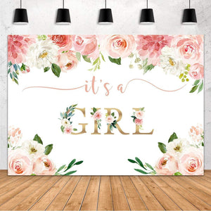 It's a Girl Baby Shower Backdrop Watercolor Pink Floral Photography Background 7x5ft - Hibrides