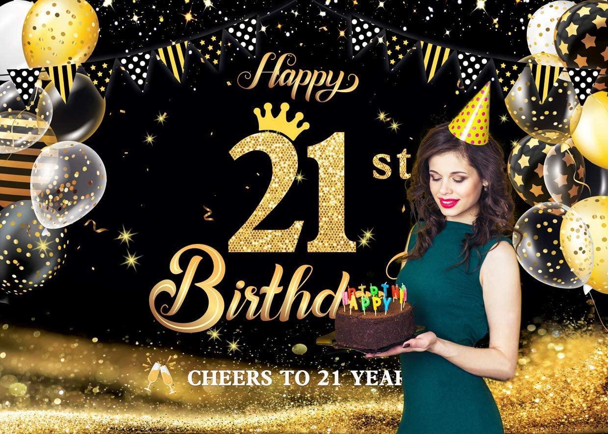Happy 21th Birthday Backdrop Photography Cheers to 21 Years Backdrop Banners Balloons - Hibrides
