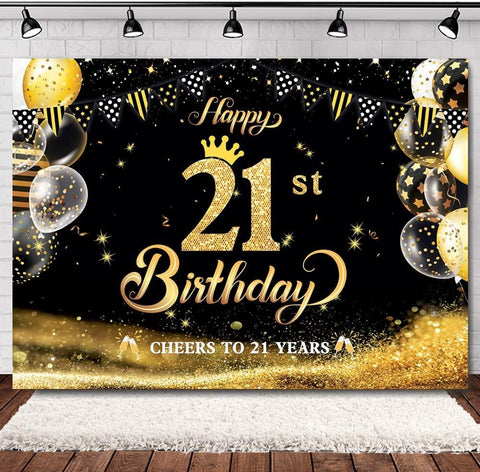 Happy 21th Birthday Backdrop Photography Cheers to 21 Years Backdrop Banners Balloons - Hibrides