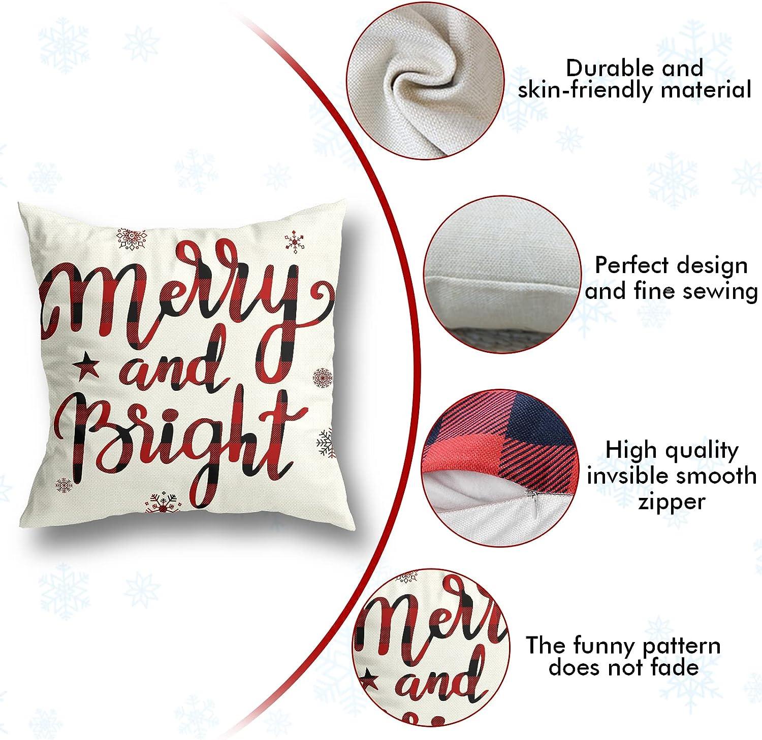 Set of 4 Christmas Decorations Christmas Pillow Covers 18x18 Inches Farmhouse Buffalo Plaid Black and Red Throw Pillow Case Winter Holiday Christmas Decor - Hibrides