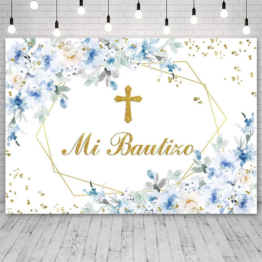 Mi Bautizo Backdrop Mexican Baptism Party Decorations God Bless Boy First Holy Communion Banner - Hibrides