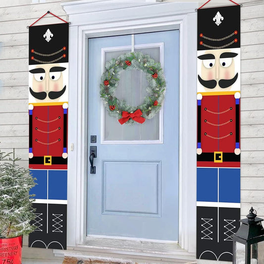 Nutcracker Christmas Decorations - Outdoor Xmas Decor - Life Size Soldier Model Nutcracker Banners for Front Door Porch - Hibrides