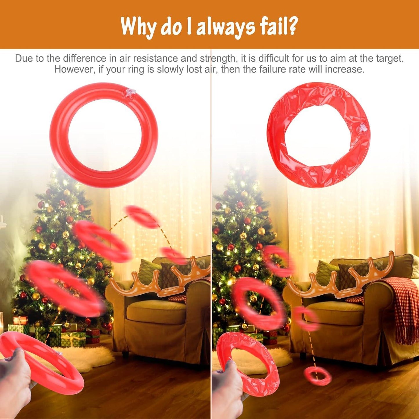 2 Packs Inflatable Reindeer Antler Ring Toss Game for Christmas Party Supplies Xmas Target Game - Hibrides