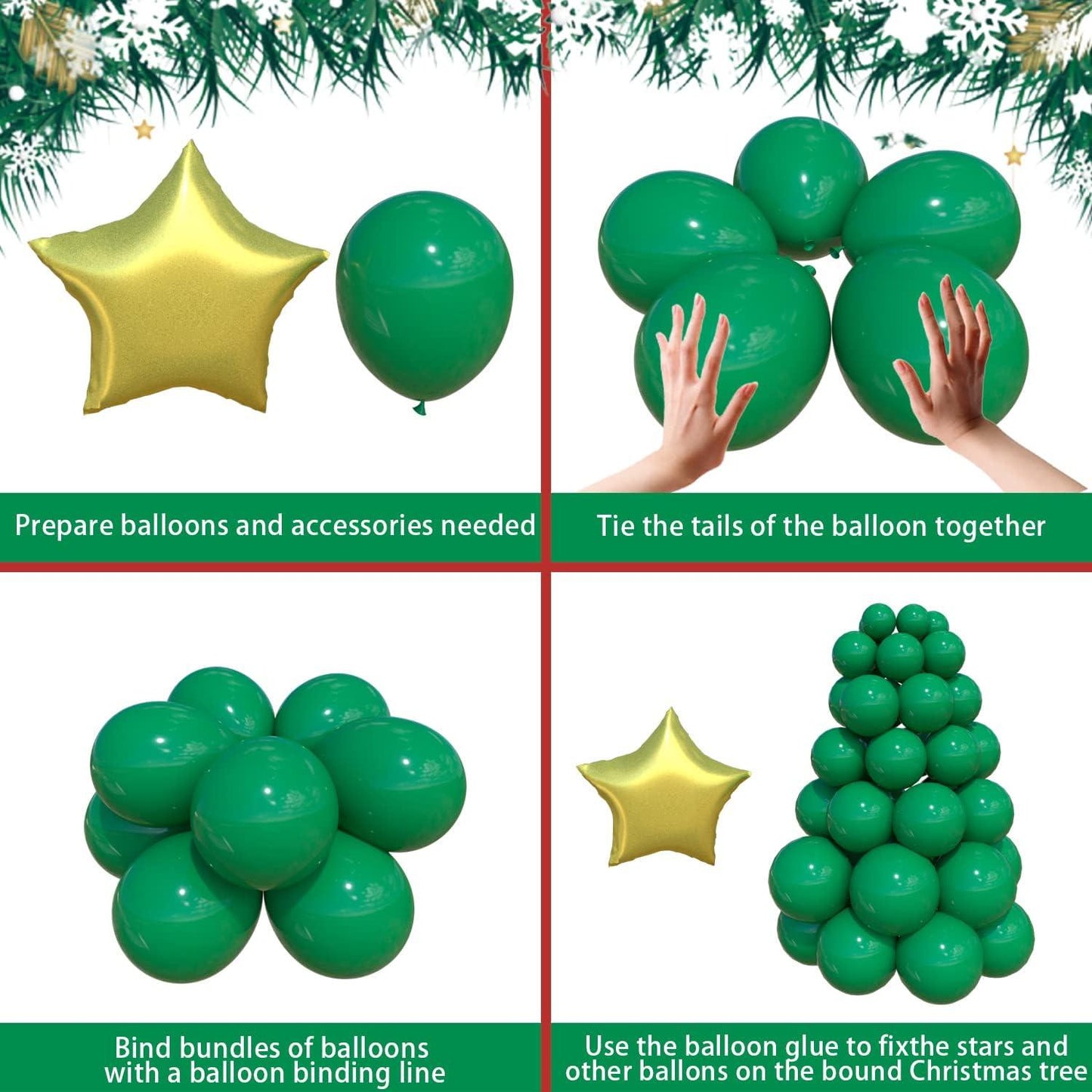 200PCS Christmas Balloons Garland Arch Kit Tree Red Green Metallic Golden White Latex Balloon for X-Mas Festival Birthday - Hibrides