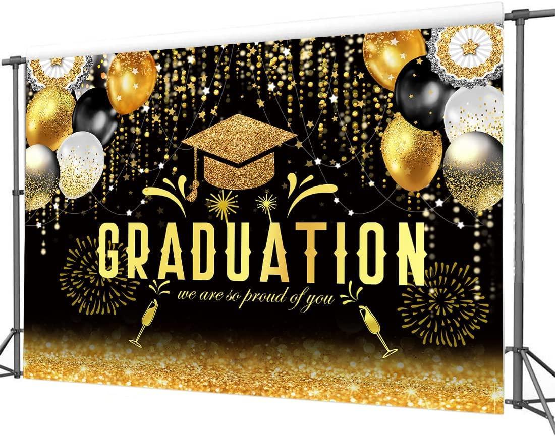 2023 Class Graduation Photography Backdrop Black Gold Glitter Graduation Party Background 2023 Congrats Grad - Hibrides