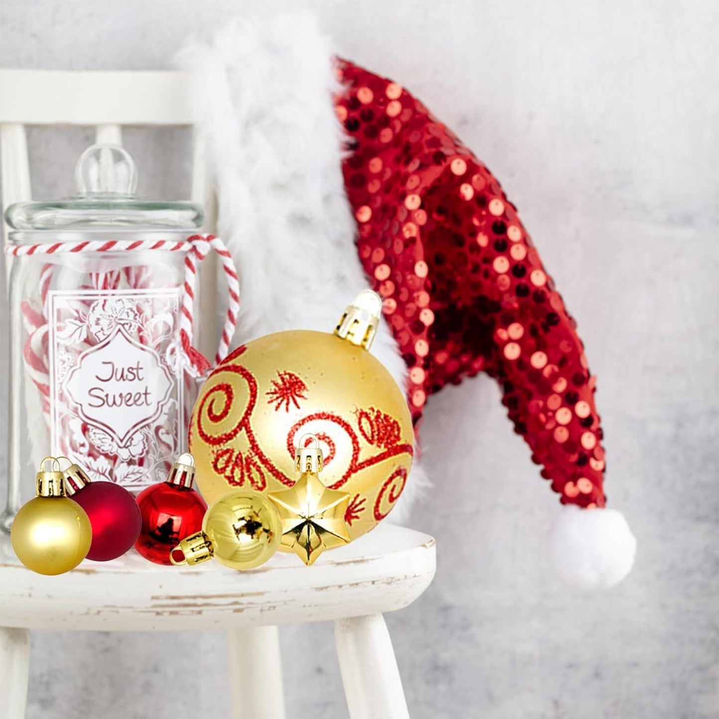 44Pcs Rose and Gold Christmas Tree Ornaments Christmas Balls Ornaments Set, Shatterproof Plastic Xmas Balls Set Festival Home Party Decors - Hibrides