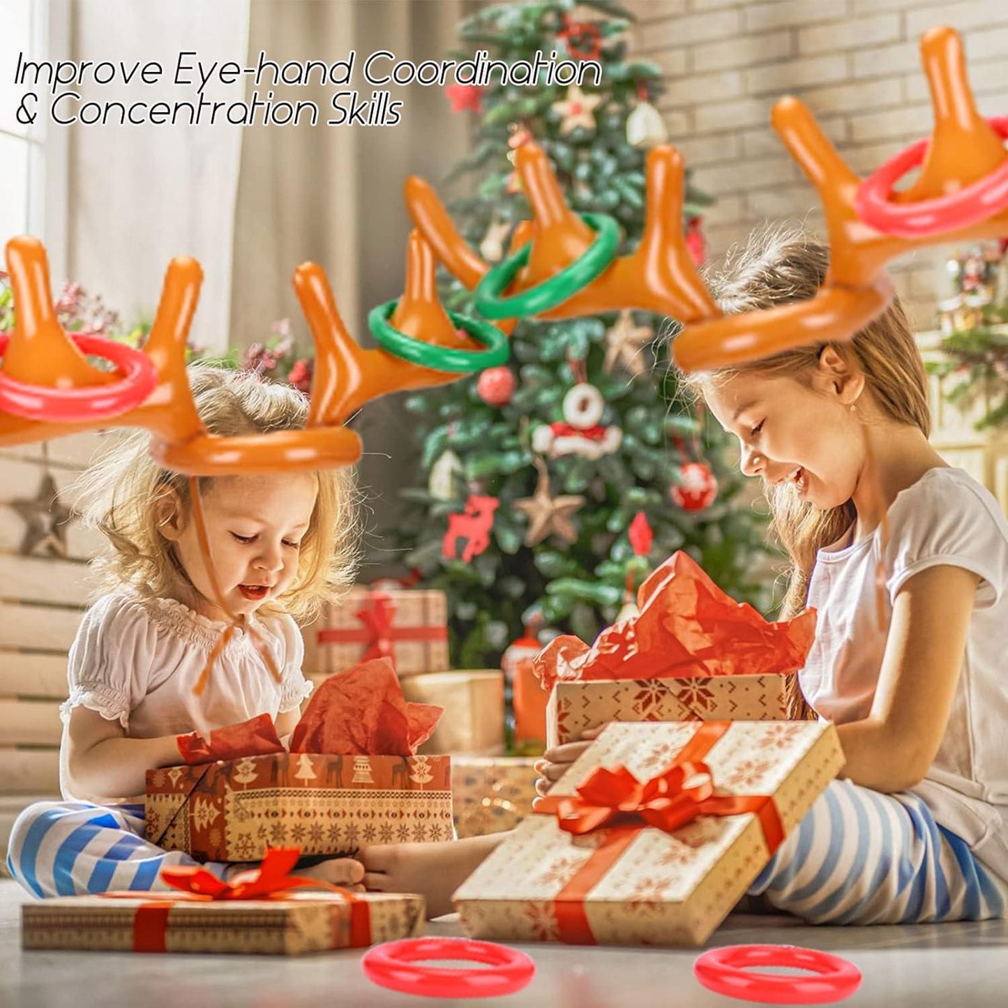 2 Packs Inflatable Reindeer Antler Ring Toss Game for Christmas Party Supplies Xmas Target Game - Hibrides