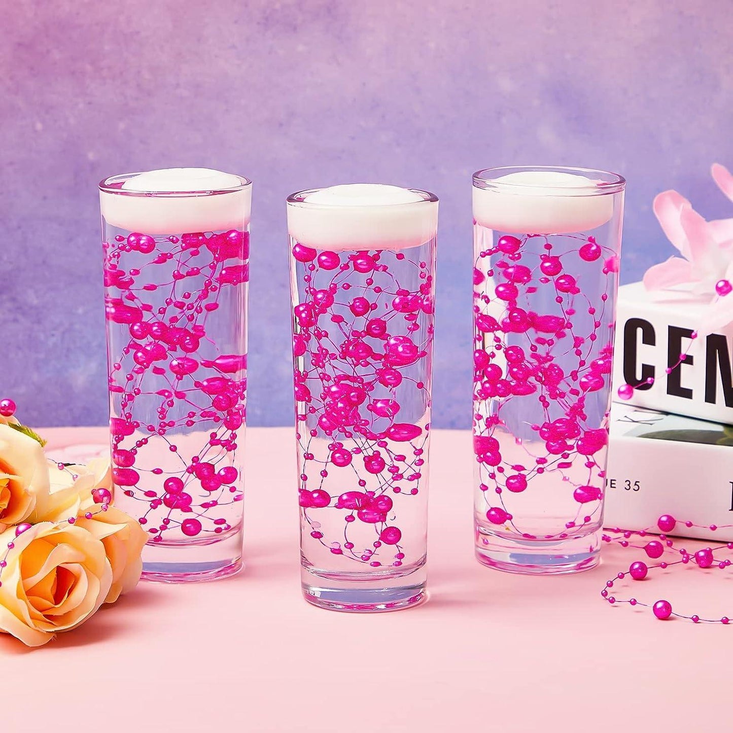 24PCS Artificial Pearl String for Floating Candle Faux Pearls Beads String Pearl Party Garland Decoration for Vases Filler Wedding Centerpiece Christmas Party Decor - Hibrides