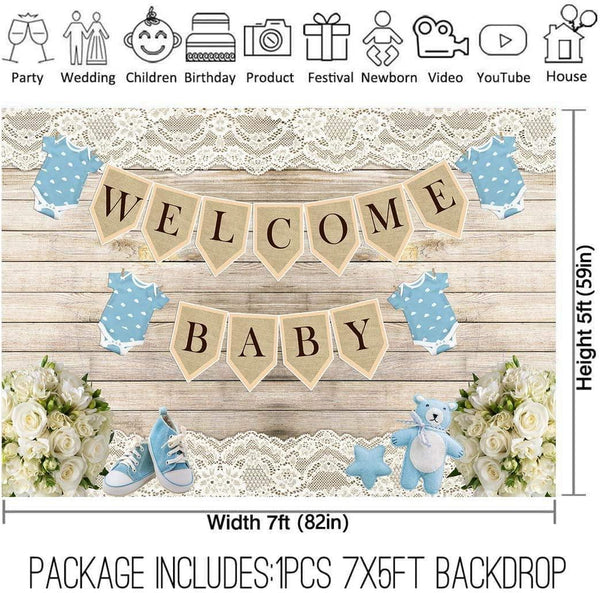 Rustic Welcome Baby Backdrop Background for boy Boys Birthday Photo Shoot Booth - Hibrides