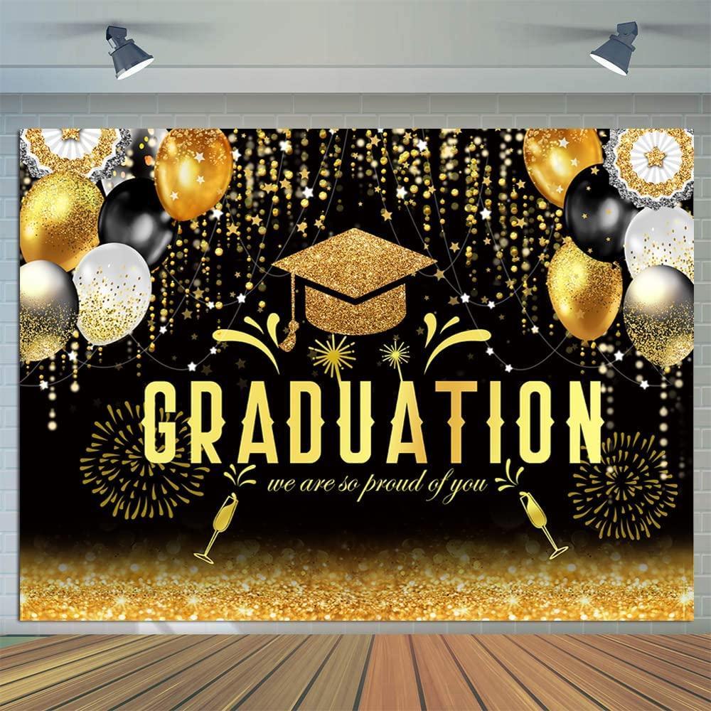 2023 Class Graduation Photography Backdrop Black Gold Glitter Graduation Party Background 2023 Congrats Grad - Hibrides