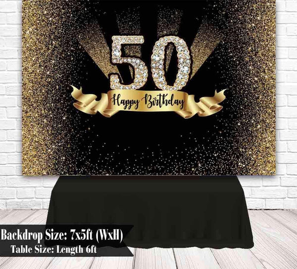 Gold and Black 50th Birthday Photography Backdrop Golden Glitter Diamonds Shiny Background - Hibrides