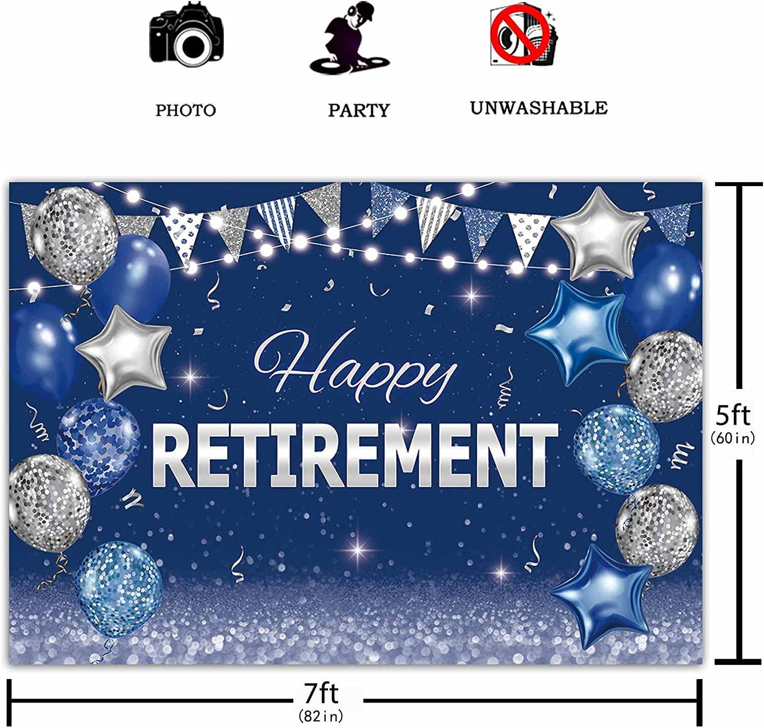 Happy Retirement Party Backdrop Blue and Silver Congrats Retire Photography Background - Hibrides