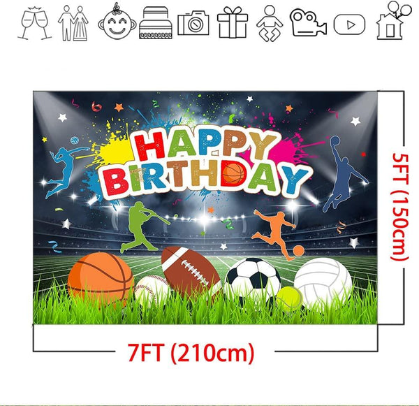 Sport Balls Theme Birthday Backdrop Basketball Tennis Football Baseball Volleyball Boys Birthday Party Background - Hibrides