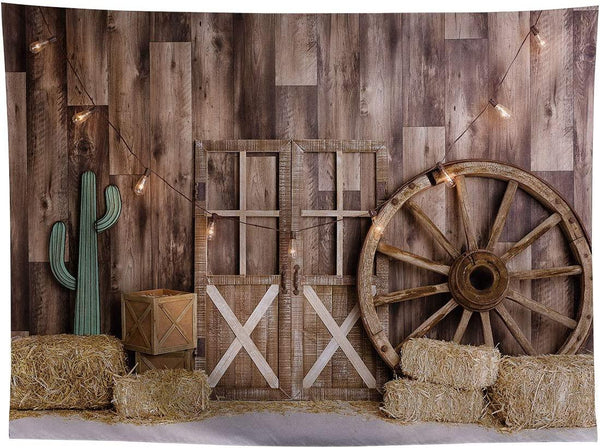 7x5ft Cowboy Backdrop for Photography Vintage Wild West Wooden House Barn Door Kids Baby Shower Birthday - Hibrides