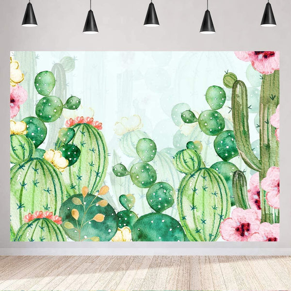 Cactus Floral Fiesta Photo Backdrop Baby Shower Bridal Shower Themed Background for Photography - Hibrides