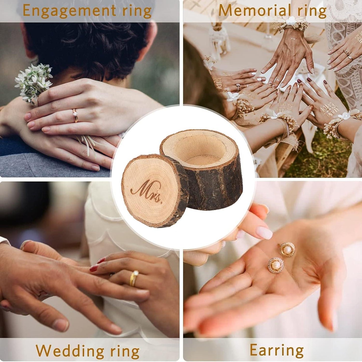 2pcs Ring Box for Wedding Ceremony, Wedding Ring Box, Small Wooden Box Rustic Mr and Mrs Ring Bearer Box - Hibrides