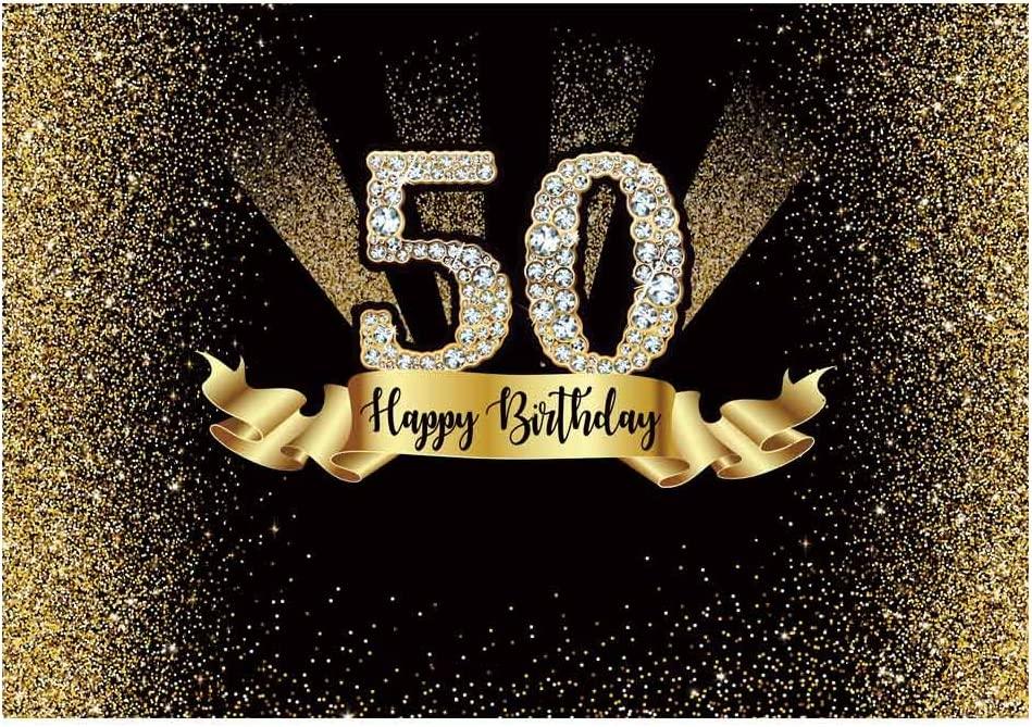 Gold and Black 50th Birthday Photography Backdrop Golden Glitter Diamonds Shiny Background - Hibrides