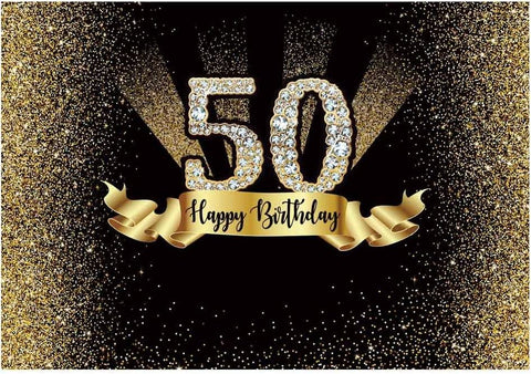 Gold and Black 50th Birthday Photography Backdrop Golden Glitter Diamonds Shiny Background - Hibrides