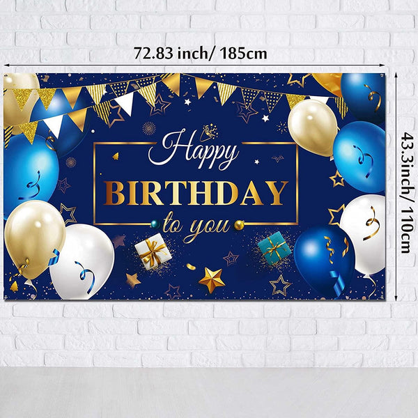 Happy Birthday Decorations Banner, Navy Blue and Gold Happy Birthday Sign Birthday Photo Backdrop - Hibrides