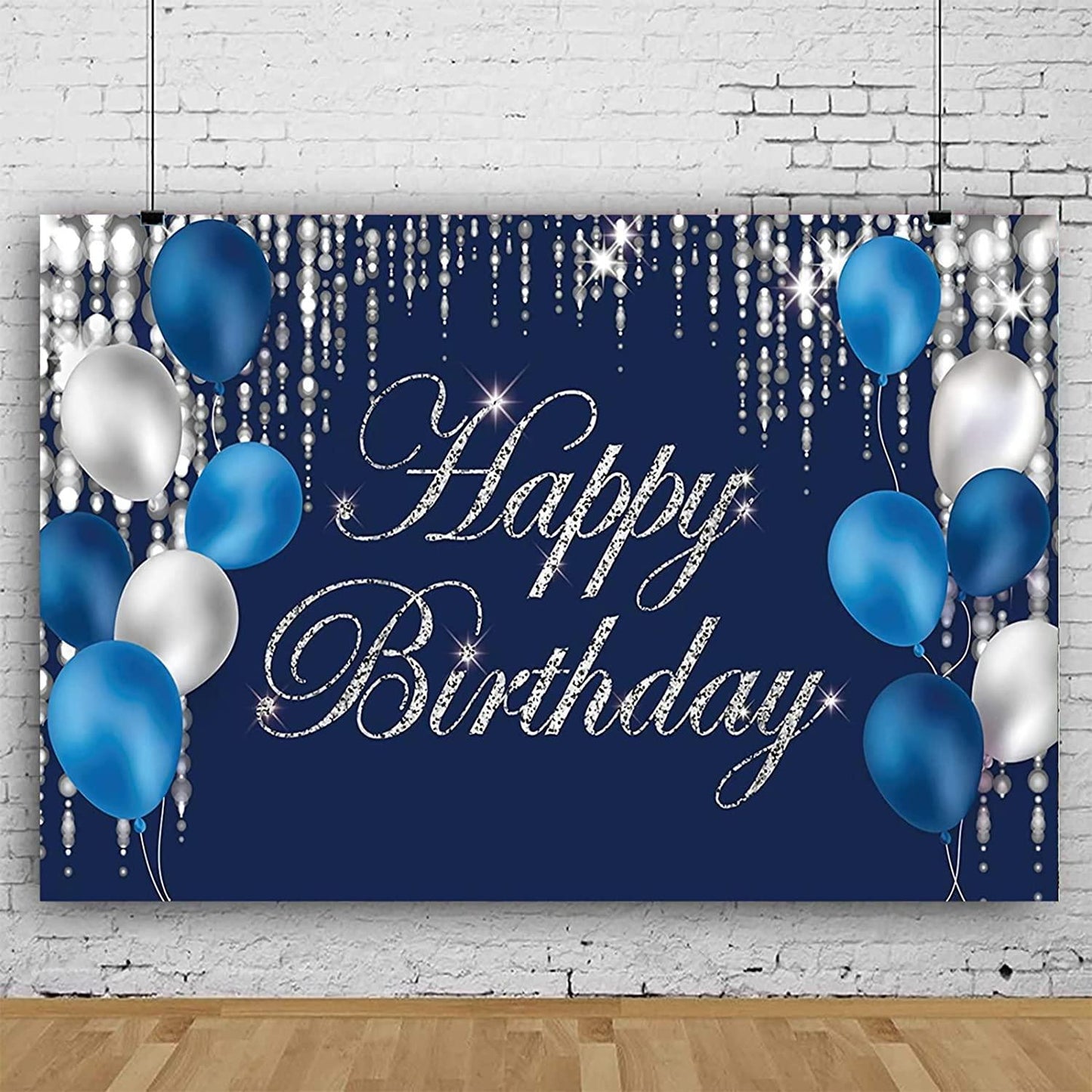 Happy Birthday Photography Backdrop Navy Blue and Silver Happy Birthday Sign - Hibrides
