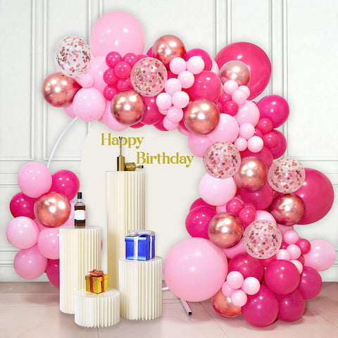 142pcs Hot Pink Rose Gold Balloons with Confetti Balloons for Girl's Birthday Bridal Baby Shower - Hibrides