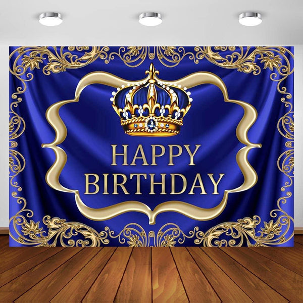 Royal Blue and Gold Happy Birthday Backdrop 7x5ft Little Baby Boy Prince King Crown Photography Background - Hibrides