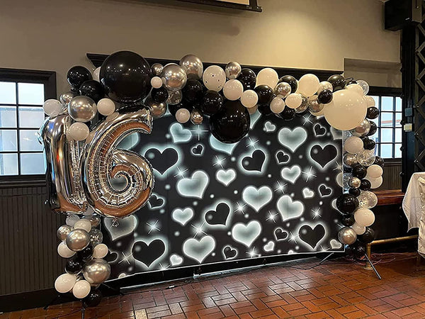 Black Heart Photo Backdrop Early 2000s Party Decorations Old School Backdrops Valentine's Day Glitter Heart - Hibrides