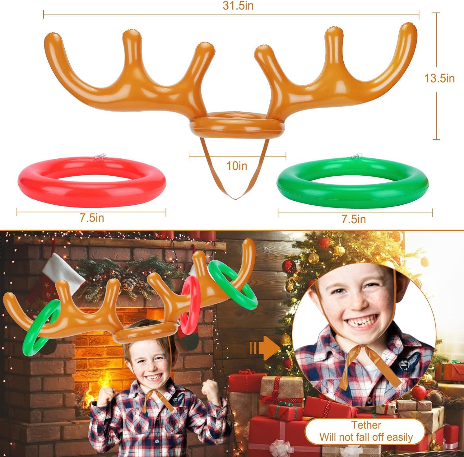 2 Packs Inflatable Reindeer Antler Ring Toss Game for Christmas Party Supplies Xmas Target Game - Hibrides