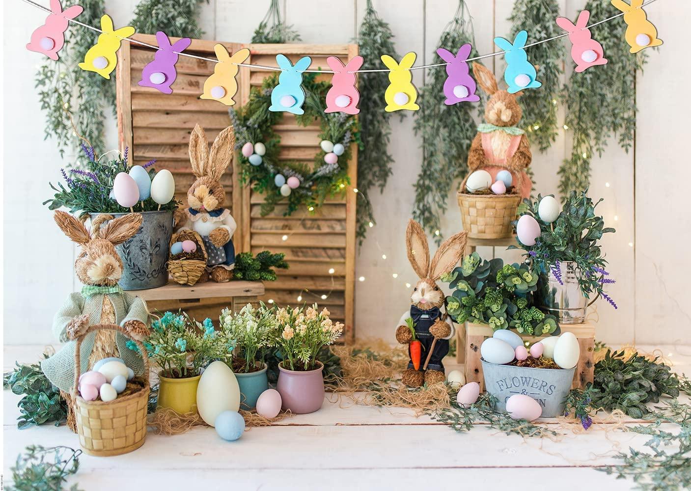 Easter Backdrop Spring Garden Rabbit Decoration Flower Stand Photography Background - Hibrides