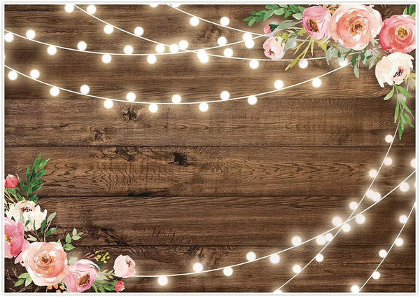 Fabric Rustic Floral Wooden Backdrop for Baby Shower Bridal Wedding Studio Photography - Hibrides