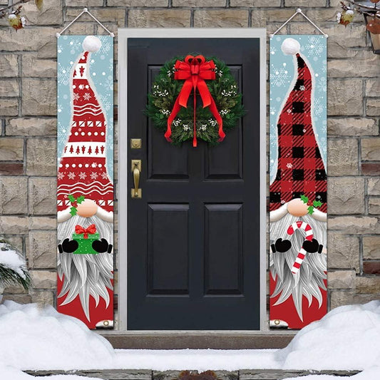 Outdoor Christmas Decorations - Gnomes Porch Sign Banners Hanging Decorations - Xmas Holiday Decor for Indoor Yard Front Door - Hibrides