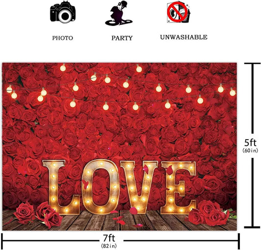 7x5FT Love Red Rose Backdrop Valentine's Day Flower Background Photography Prop Photobooth Gift - Hibrides