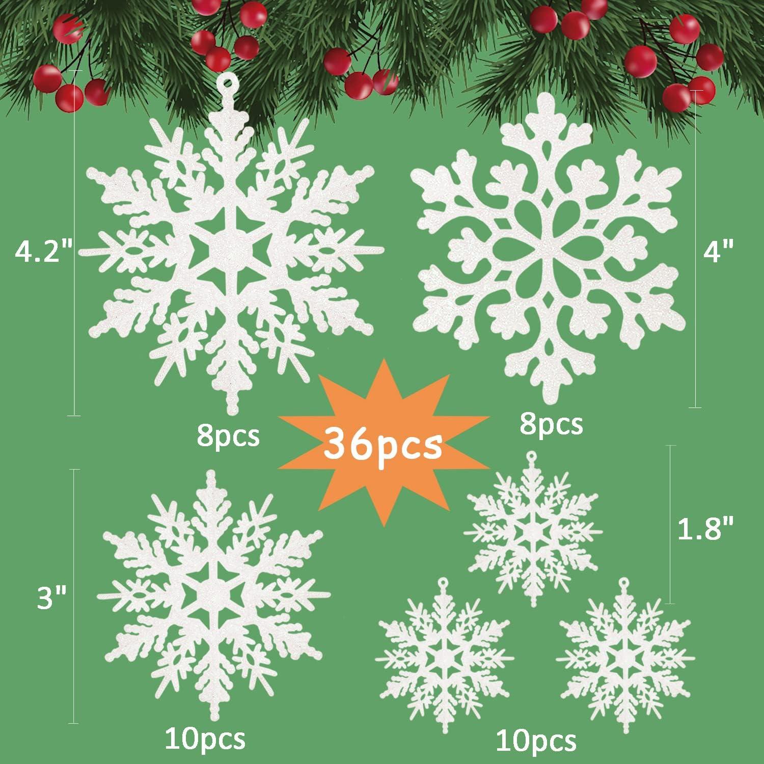 36pcs Christmas White Snowflake Ornaments Plastic Glitter Snow Flakes Ornaments for Winter Christmas Tree Decorations - Hibrides