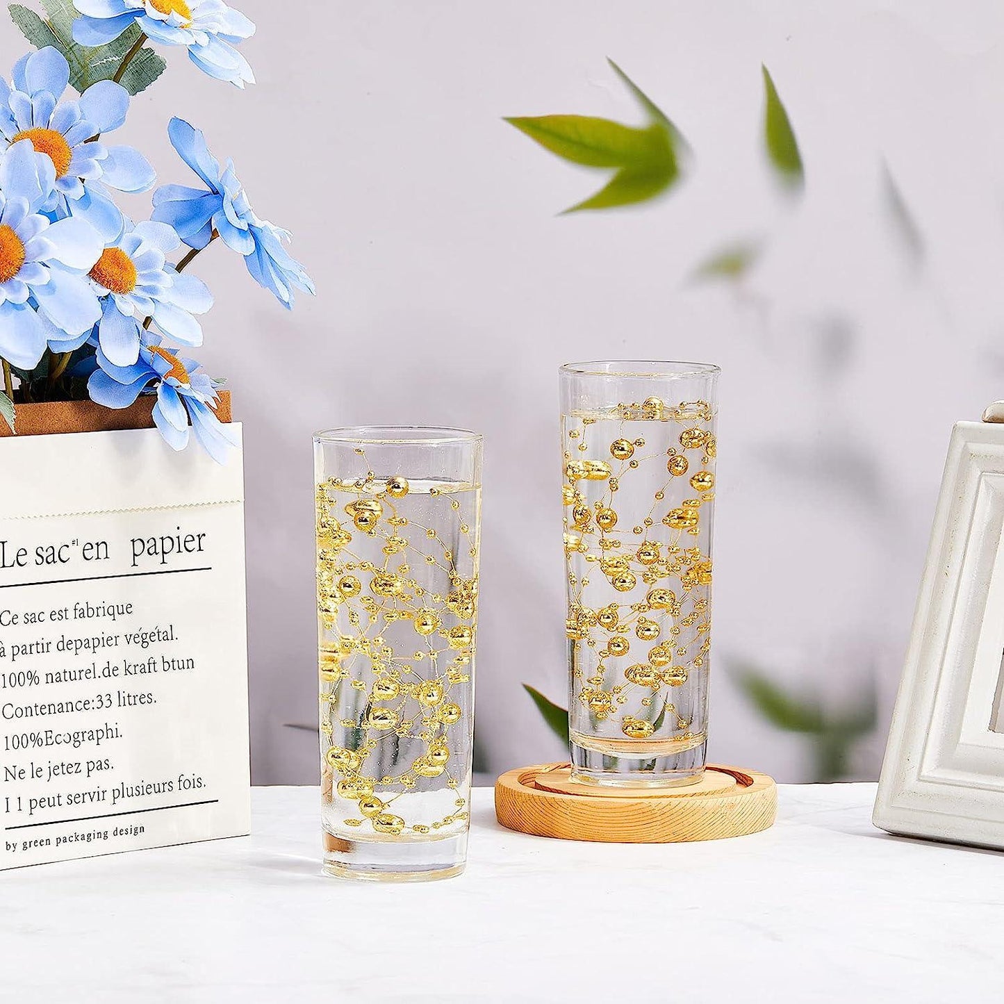 24PCS Artificial Pearl String for Floating Candle Faux Pearls Beads String Pearl Party Garland Decoration for Vases Filler Wedding Centerpiece Christmas Party Decor - Hibrides