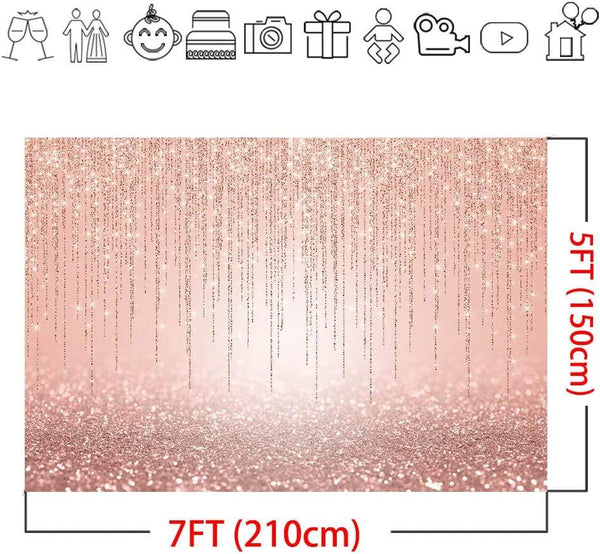 Rose Gold Glitter Backdrop Sweet 16th Girl's Birthday Party Decorations Photo Backdrops - Hibrides