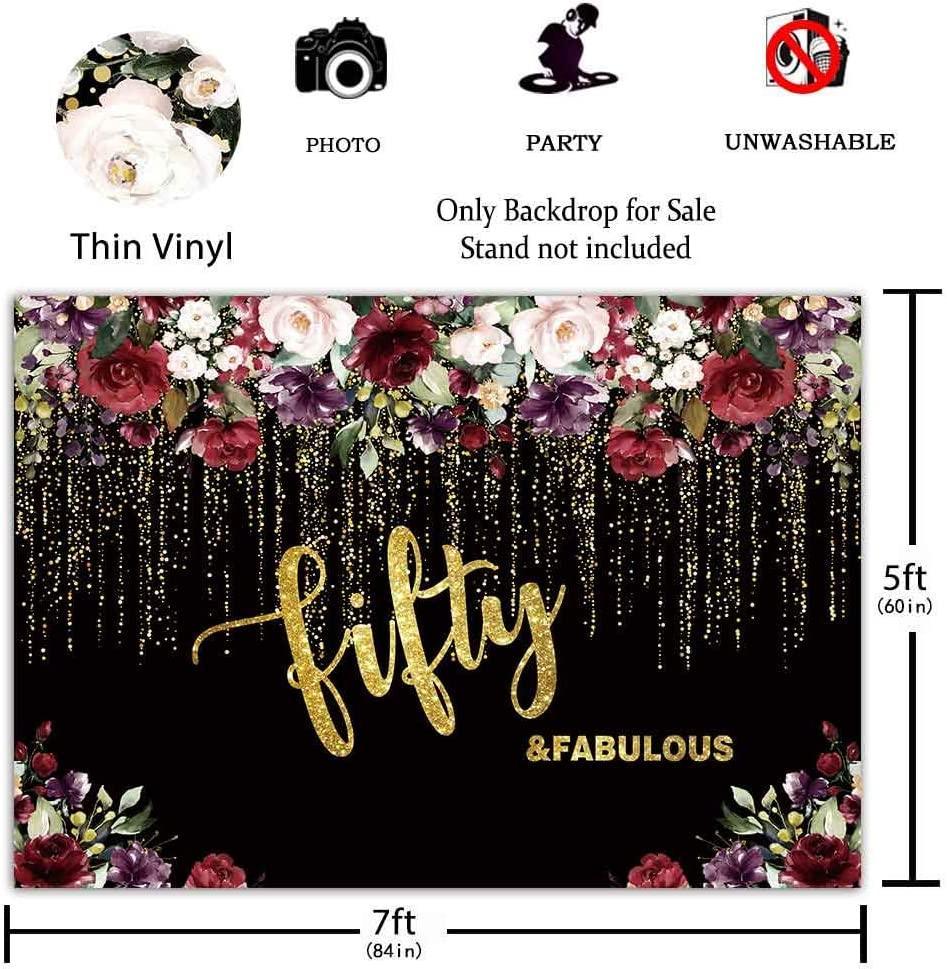 Flowers Gold 50th Birthday Party Backdrop Adult Lady Golden Glitter Photography Background - Hibrides