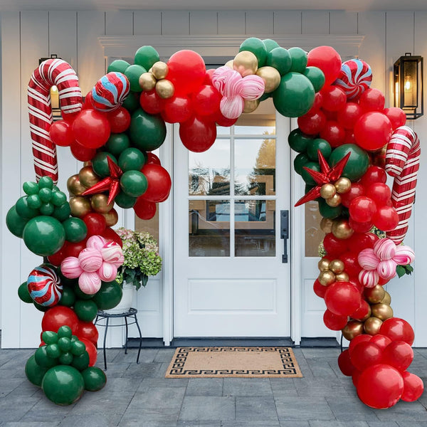 153pcs Christmas Balloon Garland Arch Kit Doubled Stuffed Red Green Gold Balloons Party Decorations for Xmas Snow Kids Birthday