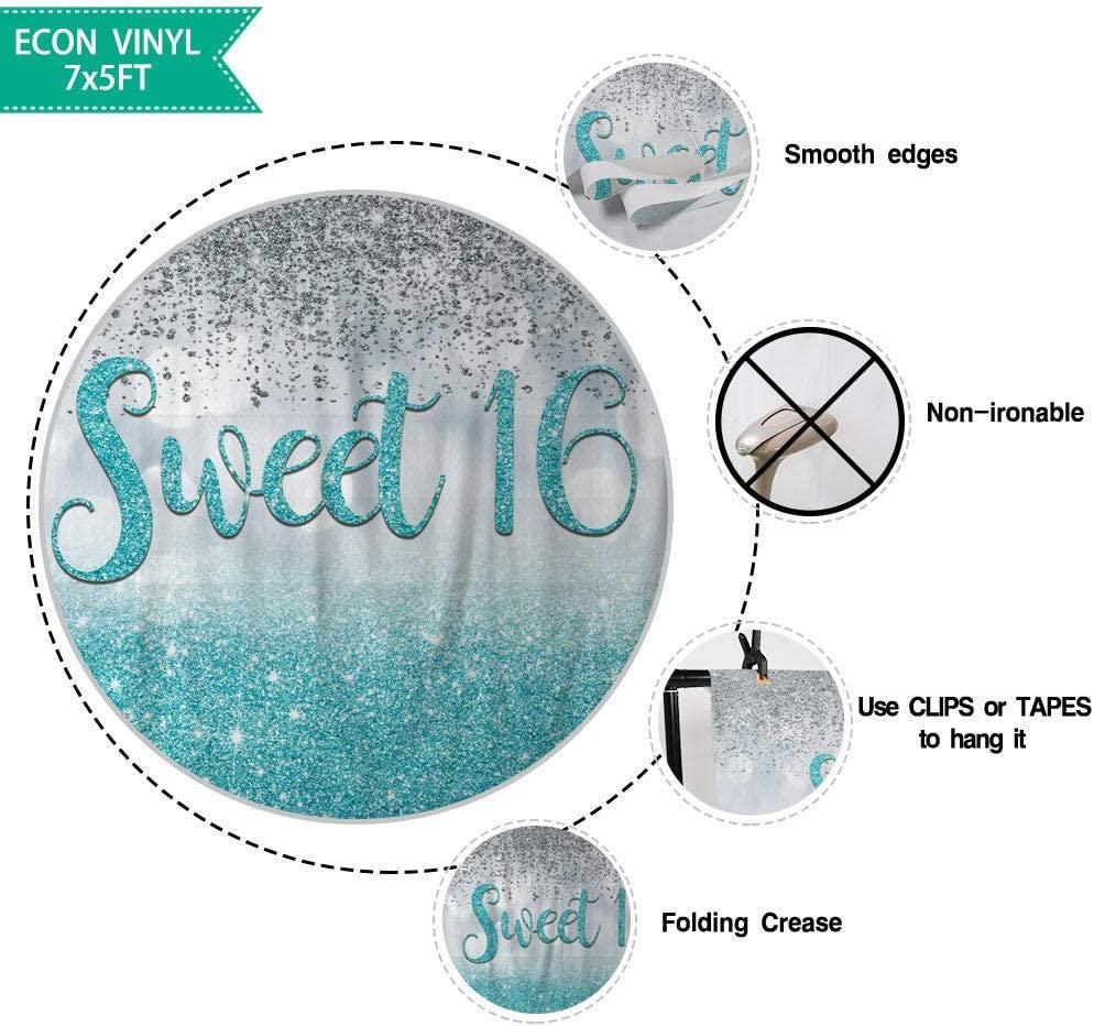 Sweet 16 Silver Blue Bokeh Glitter Backdrop 7x5ft for Girls Happy 16th Birthday Party Decorations - Hibrides