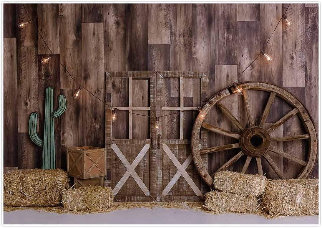 7x5ft Cowboy Backdrop for Photography Vintage Wild West Wooden House Barn Door Kids Baby Shower Birthday - Hibrides