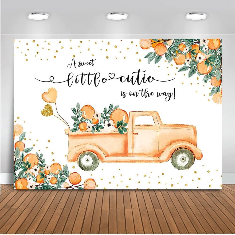 A Little Cutie Baby Shower Backdrop Orange and Truck Baby Shower Background Tangerine Theme - Hibrides