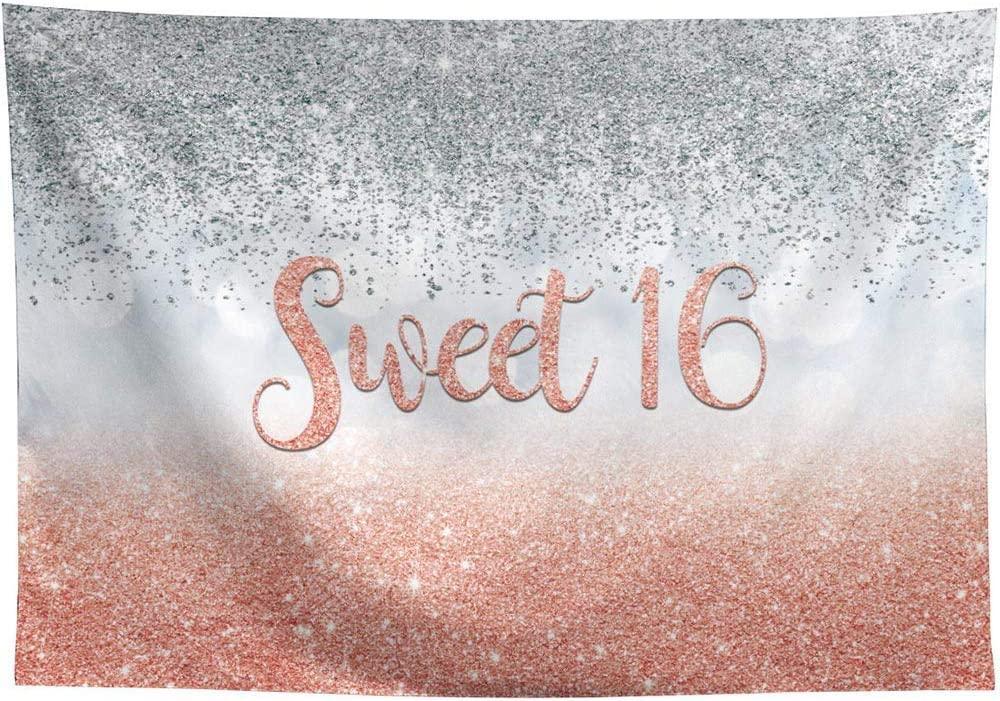 Sweet 16 Silver Blue Bokeh Glitter Backdrop 7x5ft for Girls Happy 16th Birthday Party Decorations - Hibrides