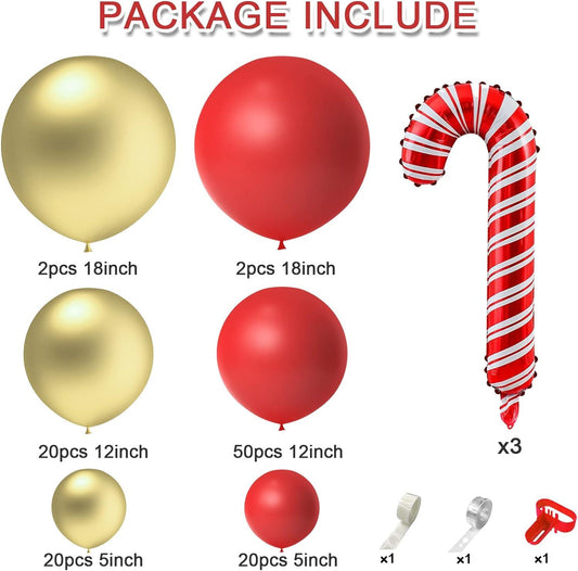 120PCS Christmas Balloons Garland Arch Kit Red and Gold Balloons Pack With Christmas Candy Cane - Hibrides